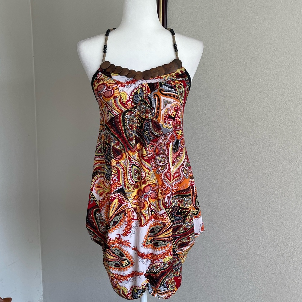 Vintage Colorful Paisley Beaded Halter Dress